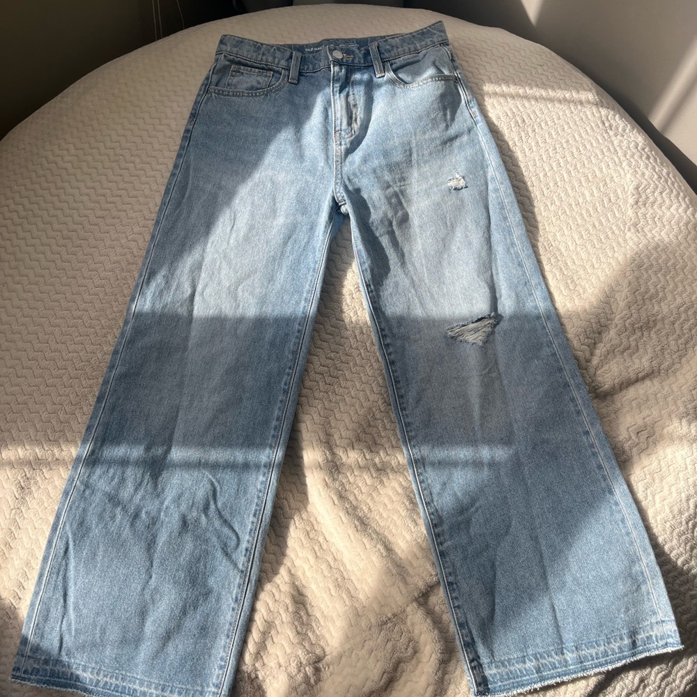 old navy baggy wide leg high rise ripped jeans